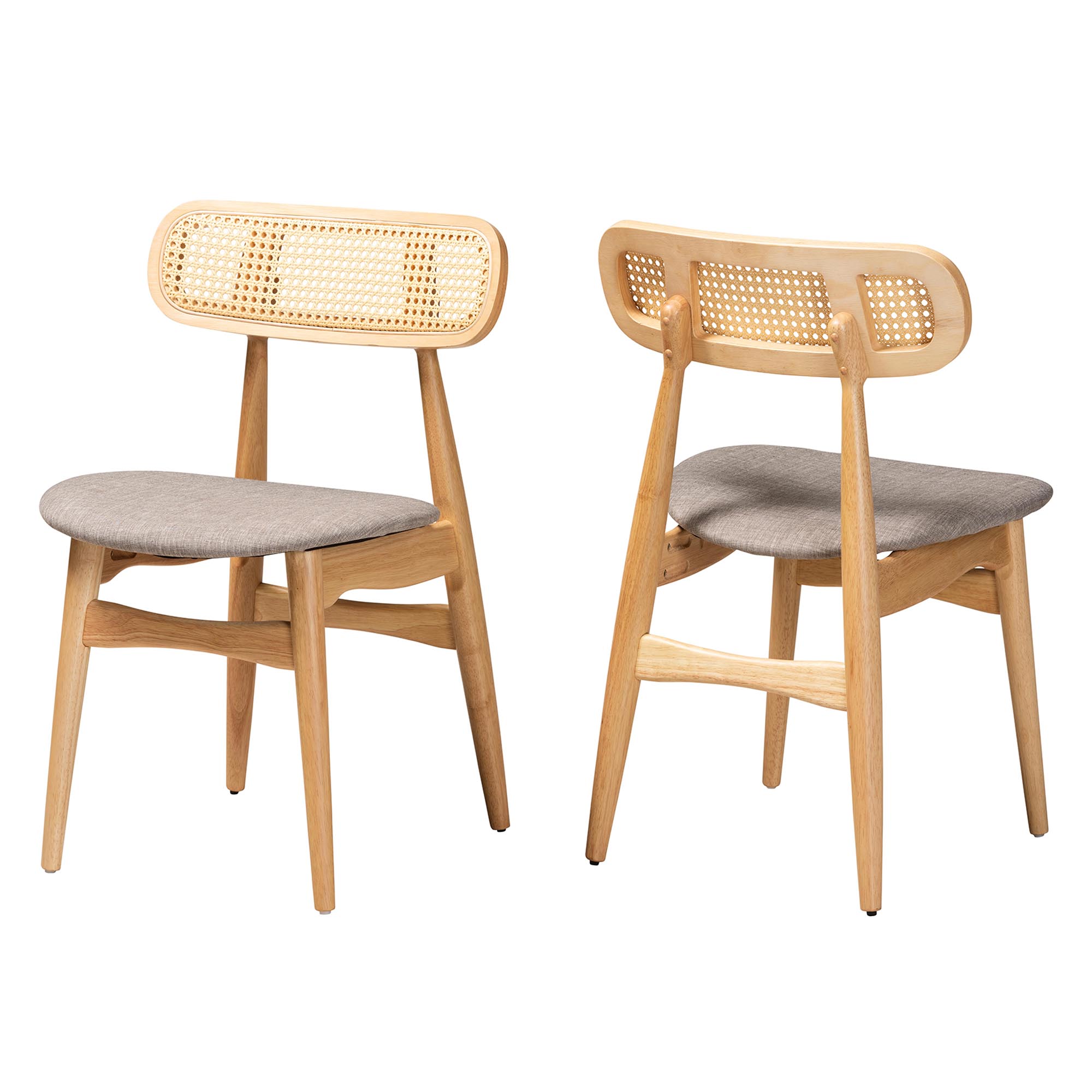 Baxton Studio Tarana Mid-Century Modern Grey Fabric and Natural Oak Finished Wood 2-Piece Dining Chair Set